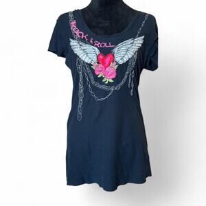 90s Vintage Black Graphic Tee – Grunge Rock & Roll L